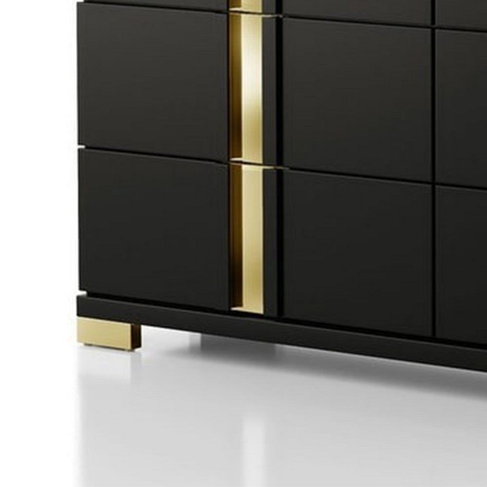 Yoki Wide Dresser | 6 Drawers | Modern Glam Black & Gold BM339411
