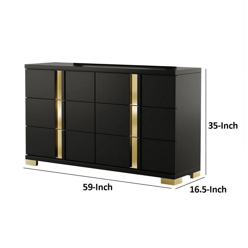 Yoki Wide Dresser | 6 Drawers | Modern Glam Black & Gold BM339411