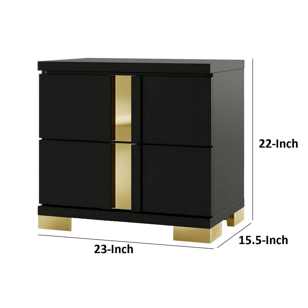 Yoki Nightstand | 2 Drawers | Modern Glam Black & Gold | 23’’