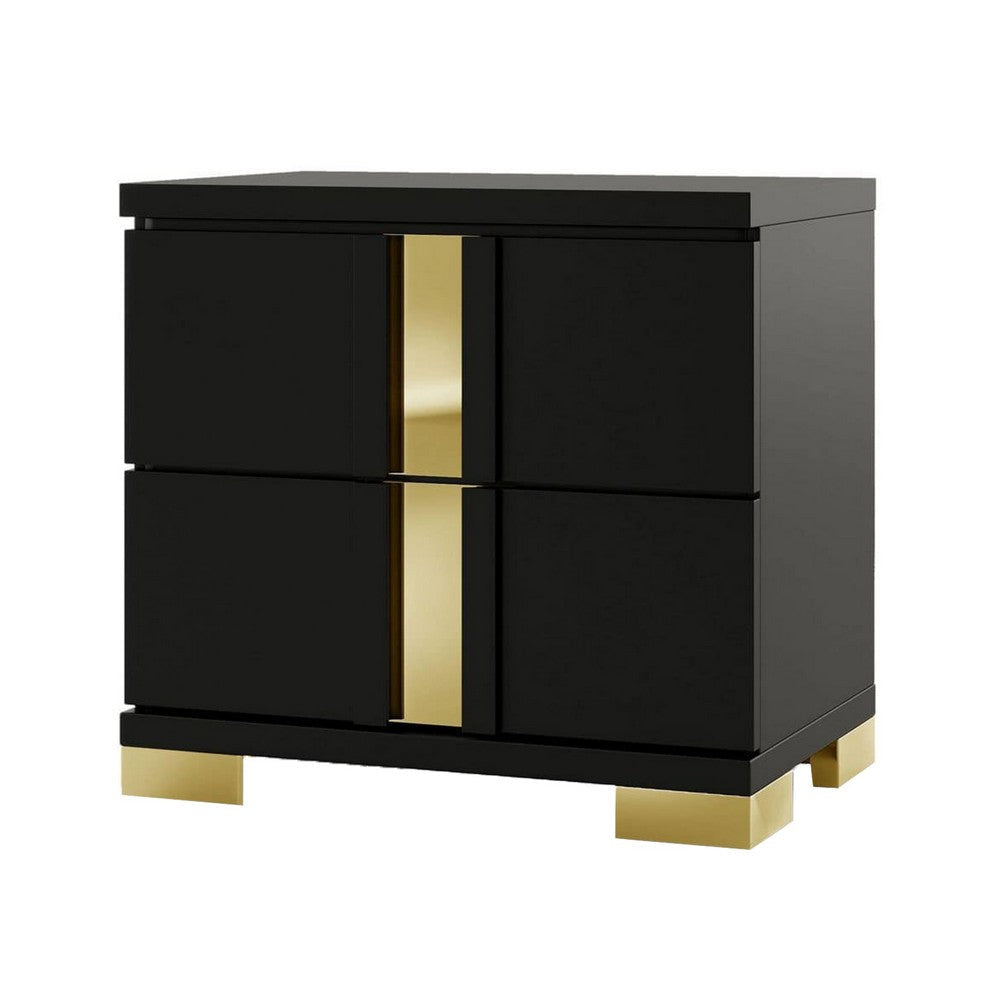 Yoki Nightstand | 2 Drawers | Modern Glam Black & Gold | 23"