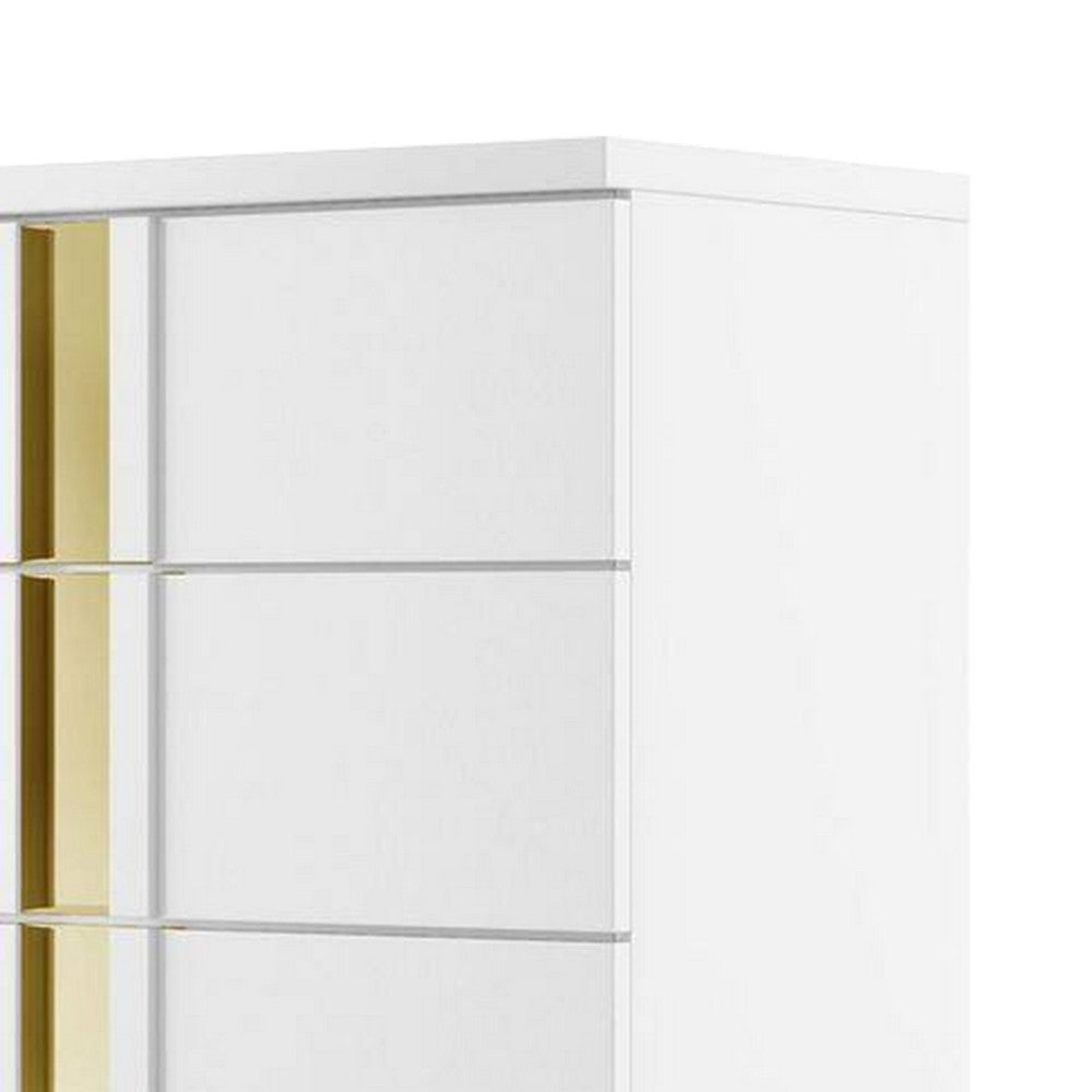 Yoki Tall Dresser Chest | 5 Drawers | Modern Glam White & Gold BM339414