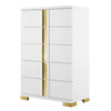 Yoki Tall Dresser Chest | 5 Drawers | Modern Glam White & Gold