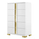 Yoki Tall Dresser Chest | 5 Drawers | Modern Glam White & Gold