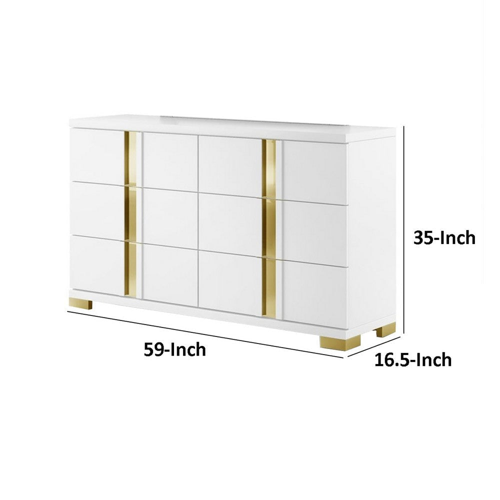 Yoki Wide Dresser | 6 Drawers | Modern Glam White & Gold BM339415