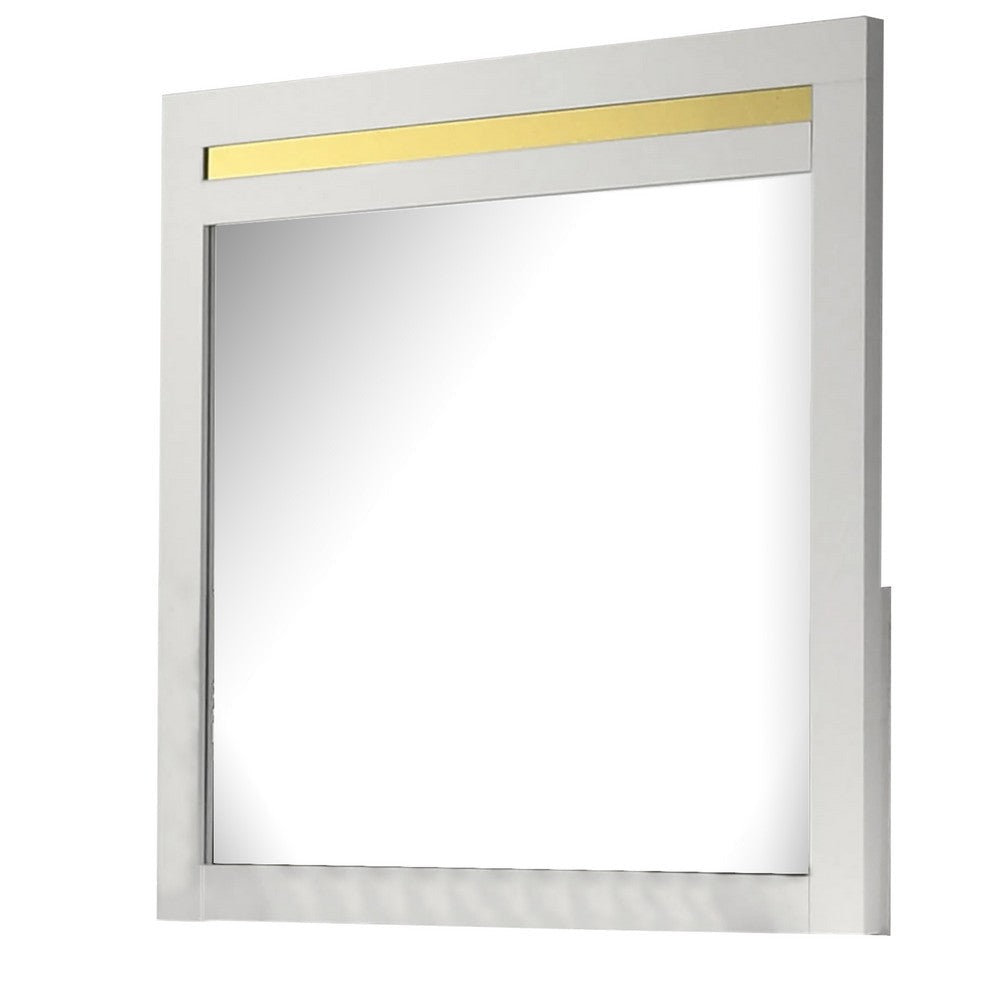 Yoki 41’’ Dresser Mirror | Modern Glam White with Gold Acrylic Accents BM339416