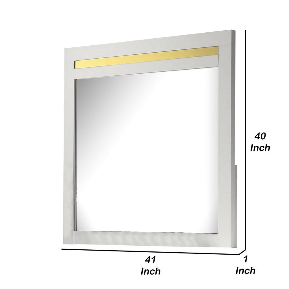 Yoki 41’’ Dresser Mirror | Modern Glam White with Gold Acrylic Accents BM339416