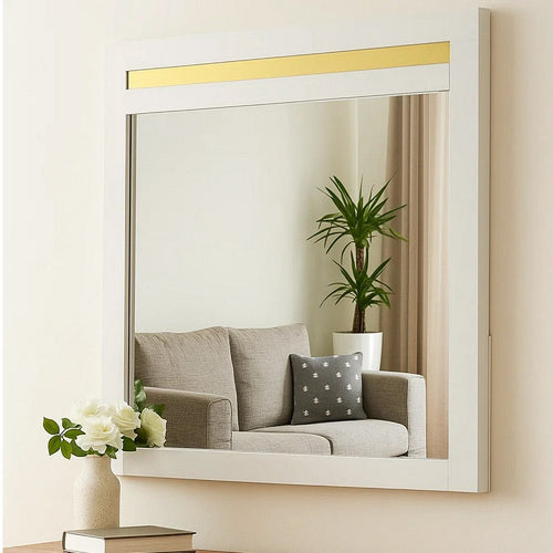 Yoki 41’’ Dresser Mirror | Modern Glam White with Gold Acrylic Accents BM339416