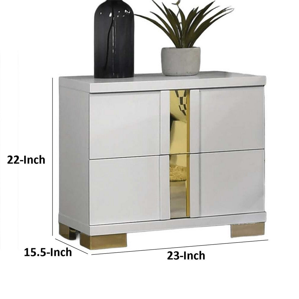 Yoki Nightstand | 2 Drawers | Modern Glam White & Gold | 23’’