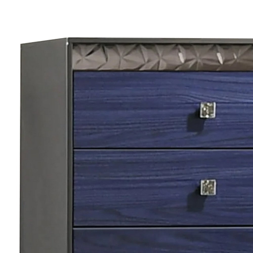 Zara Tall Dresser Chest with 5 Drawers | Ash Gray & Indigo Blue Wood BM339418
