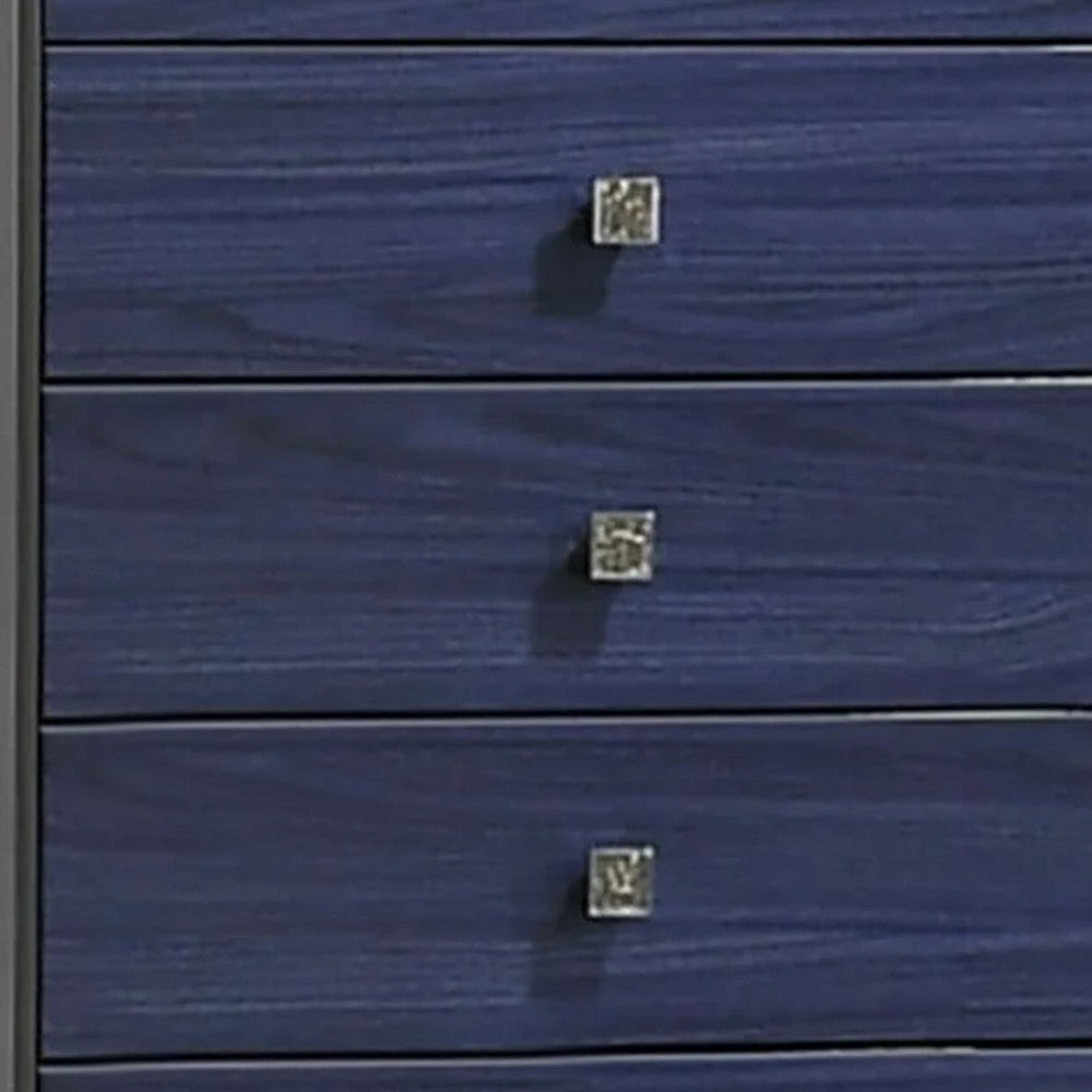 Zara Tall Dresser Chest with 5 Drawers | Ash Gray & Indigo Blue Wood BM339418