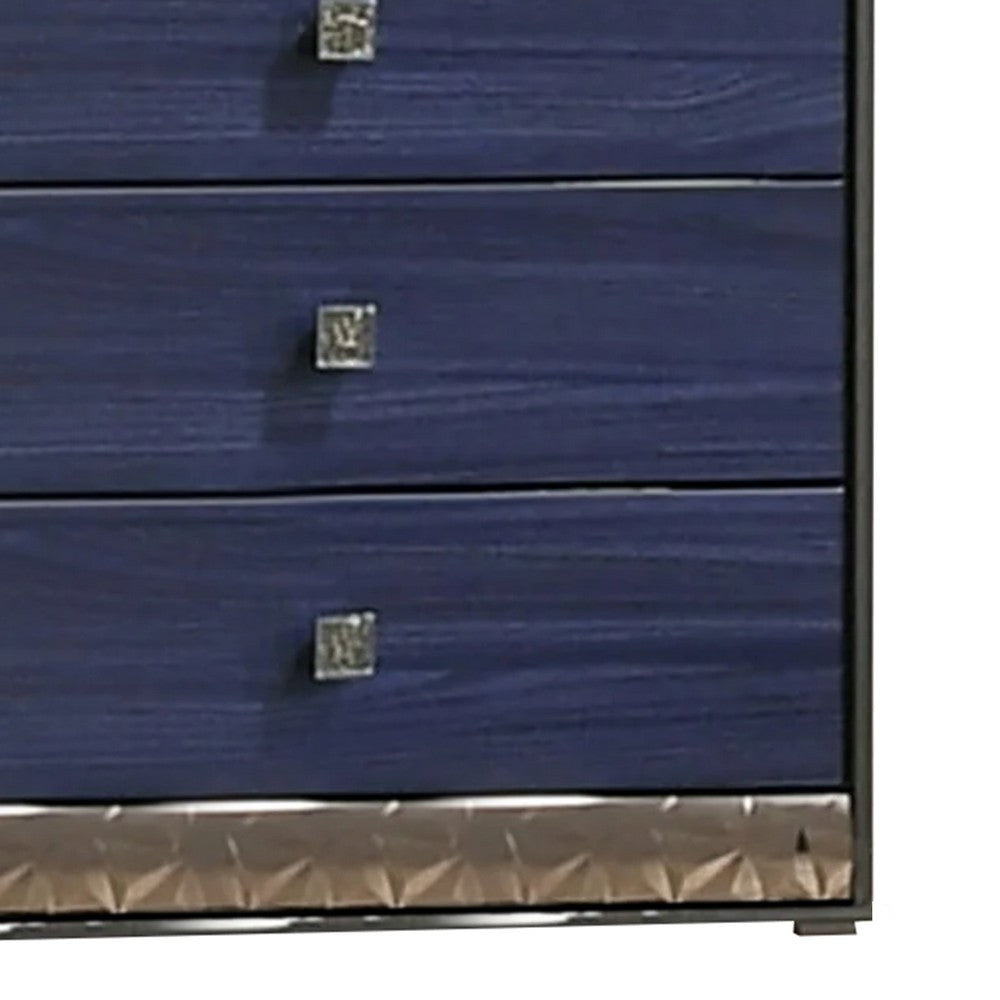 Zara Tall Dresser Chest with 5 Drawers | Ash Gray & Indigo Blue Wood BM339418