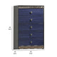 Zara Tall Dresser Chest with 5 Drawers | Ash Gray & Indigo Blue Wood BM339418
