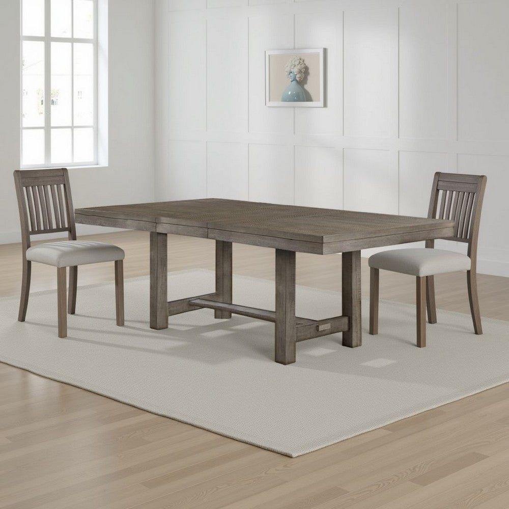 Genu 66-84" Extendable Dining Table | Trestle Base | Gray Solid Wood