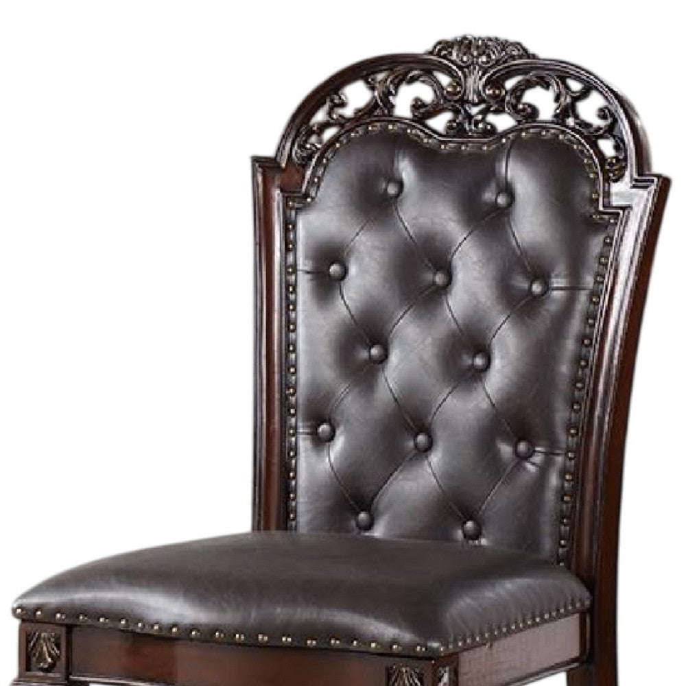 Eva Side Dining Chair Set of 2 | Rivet Trim | Brown Tufted Faux Leather BM339430
