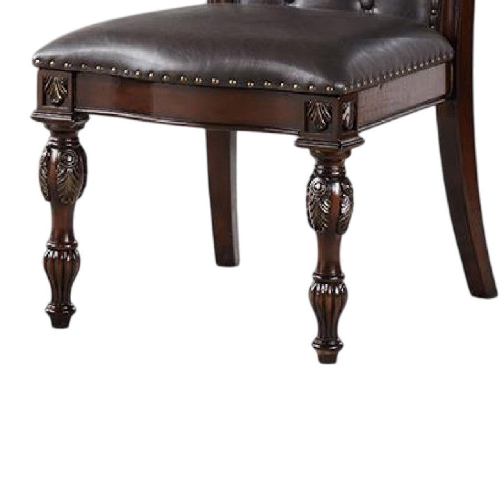 Eva Side Dining Chair Set of 2 | Rivet Trim | Brown Tufted Faux Leather BM339430