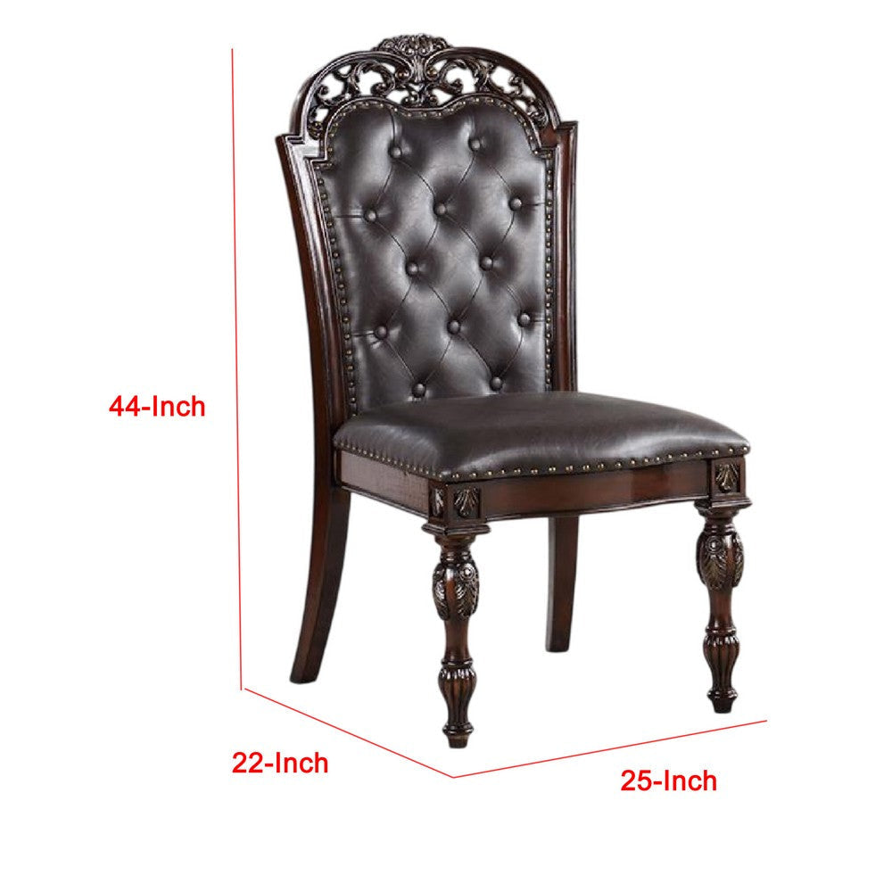 Eva Side Dining Chair Set of 2 | Rivet Trim | Brown Tufted Faux Leather BM339430