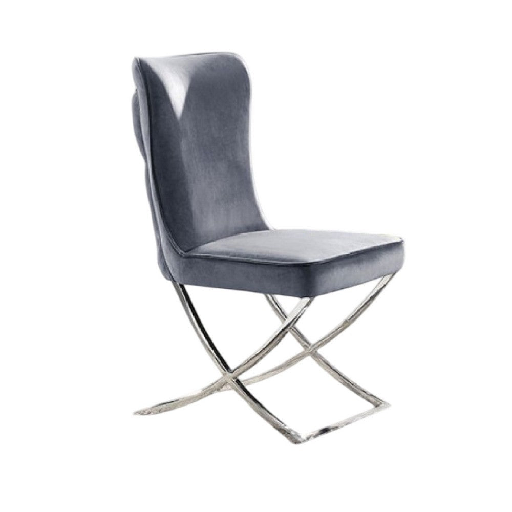 Waden Side Dining Chair Set of 2 | Chrome Metal | Gray Button Tufted Velvet BM339434
