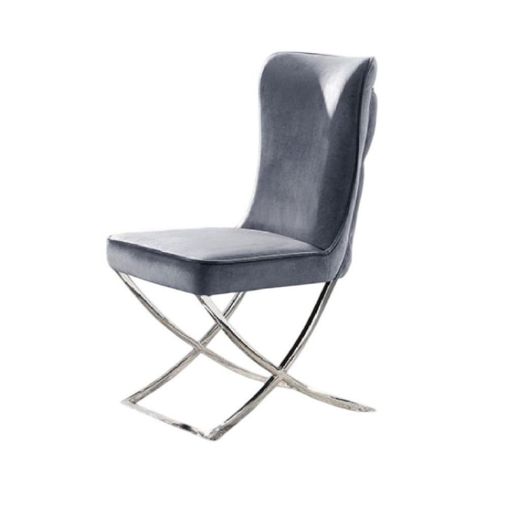 Waden Side Dining Chair Set of 2 | Chrome Metal | Gray Button Tufted Velvet BM339434