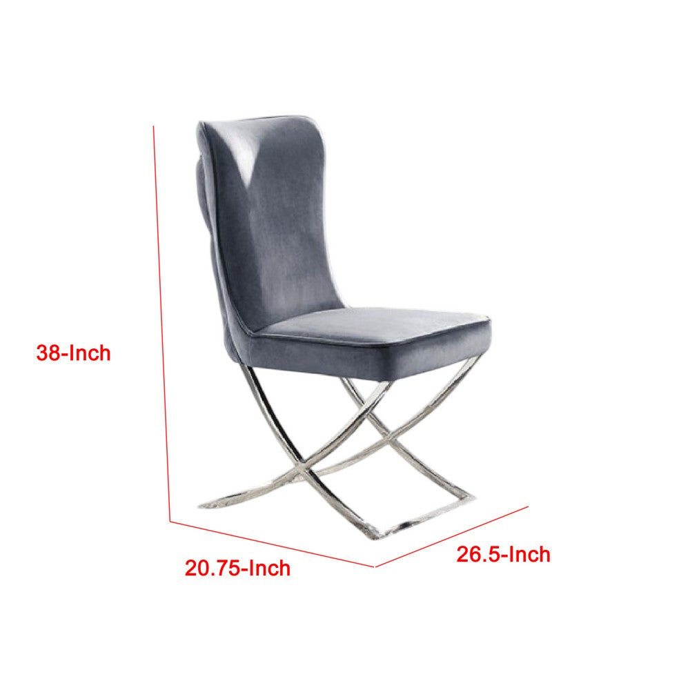 Waden Side Dining Chair Set of 2 | Chrome Metal | Gray Button Tufted Velvet BM339434
