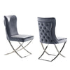 Waden Side Dining Chair Set of 2 | Chrome Metal | Gray Button Tufted Velvet
