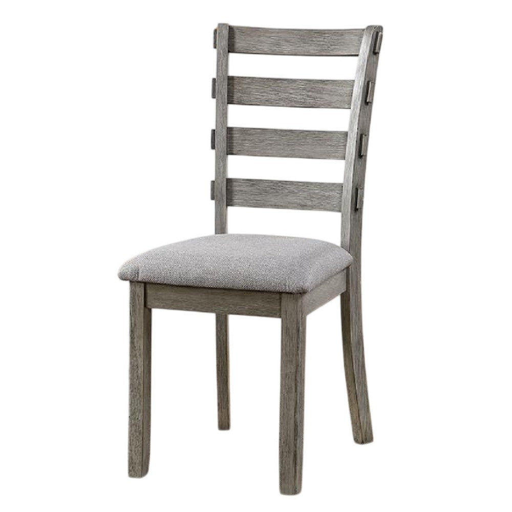 Lais Side Dining Chair Set of 2 | Ladder Backrest | Solid Wood | Gray Fabric BM339435