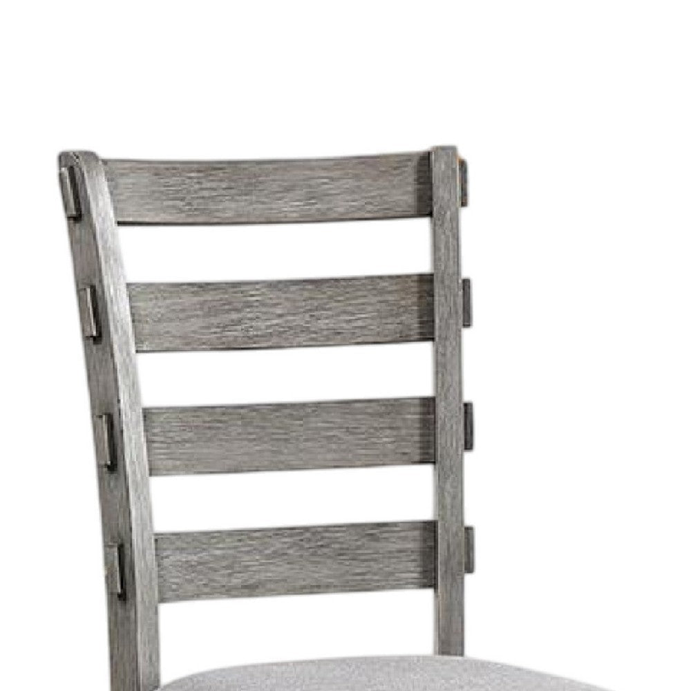Lais Side Dining Chair Set of 2 | Ladder Backrest | Solid Wood | Gray Fabric BM339435