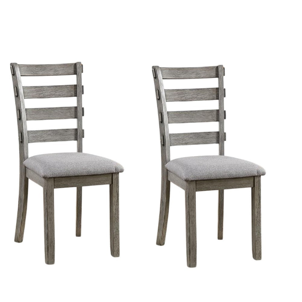 Lais Side Dining Chair Set of 2 | Ladder Backrest | Solid Wood | Gray Fabric