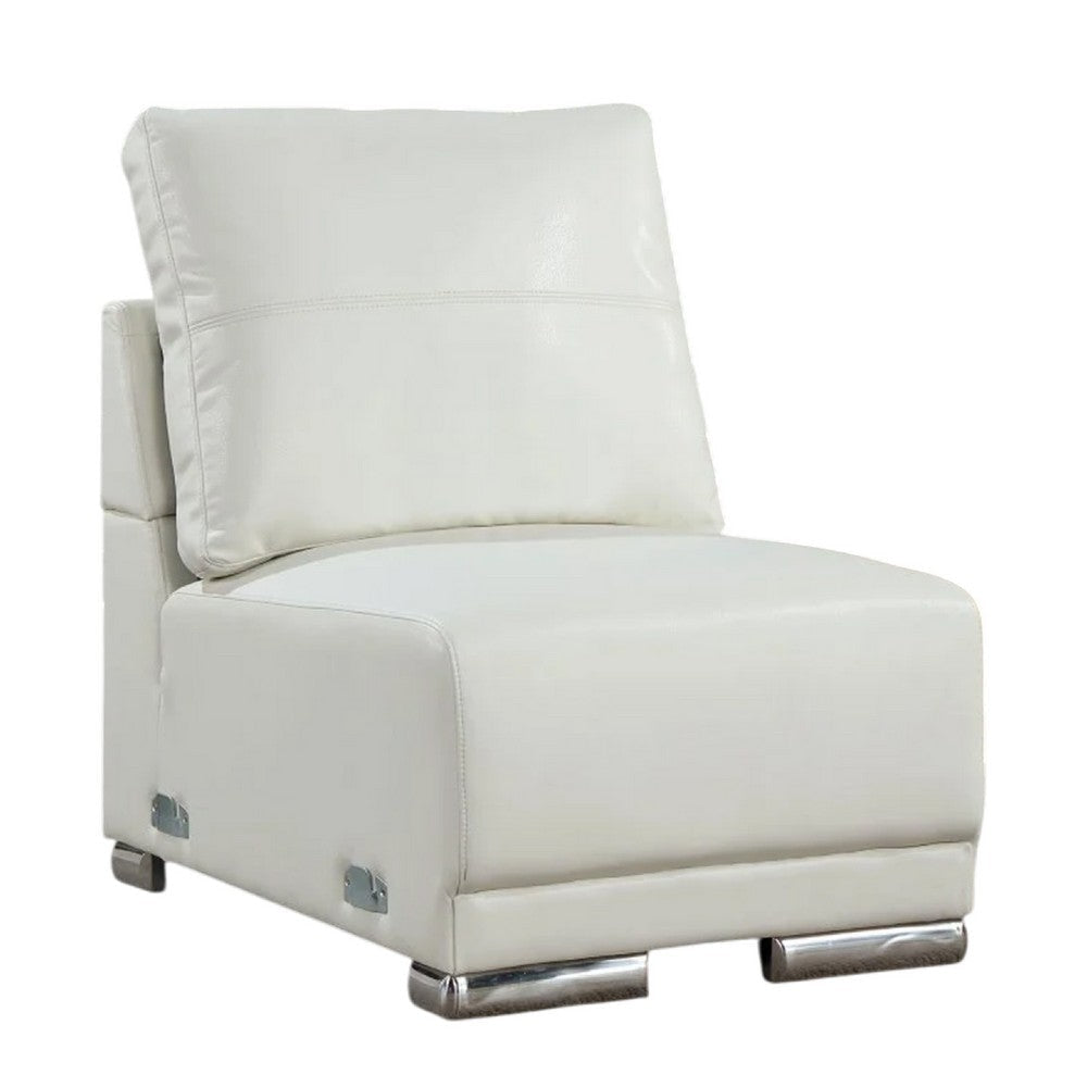Althy Modular Armless Lounge Chair | Chrome Metal | White Faux Leather