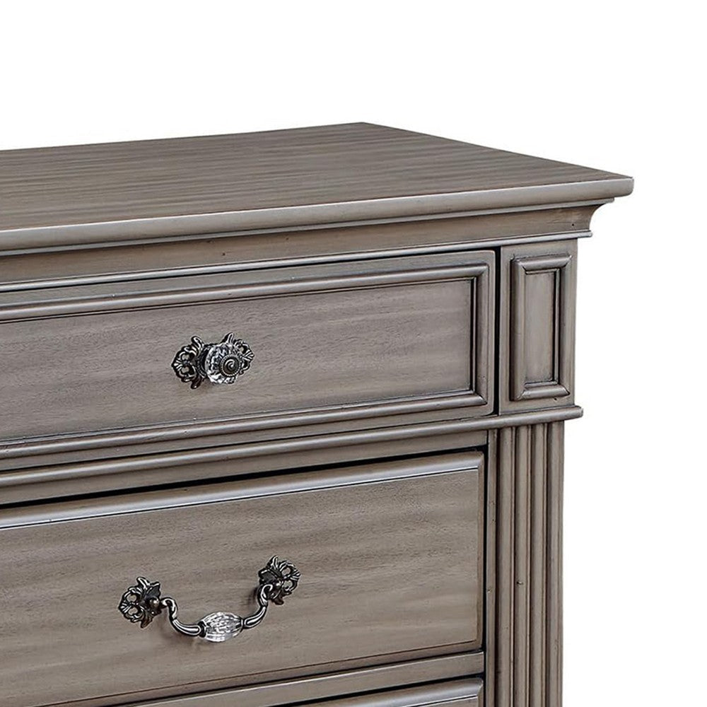 Recus Classic Nightstand w 3 Drawers | Acrylic Accents | Gray Solid Wood BM339442