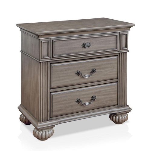 Recus Classic Nightstand w 3 Drawers | Acrylic Accents | Gray Solid Wood