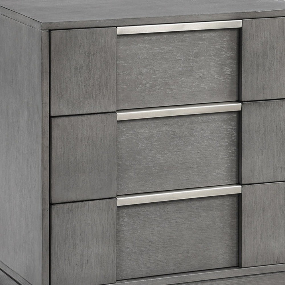 Levice Nightstand w 3 Drawers | Dovetail Built Gray Solid Wood BM339444