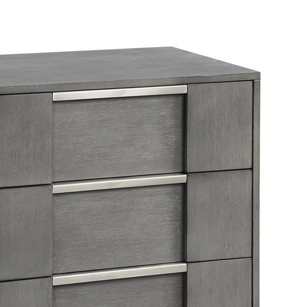 Levice Nightstand w 3 Drawers | Dovetail Built Gray Solid Wood BM339444
