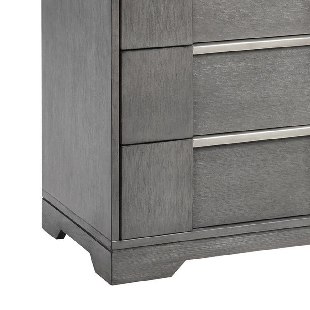 Levice Nightstand w 3 Drawers | Dovetail Built Gray Solid Wood BM339444