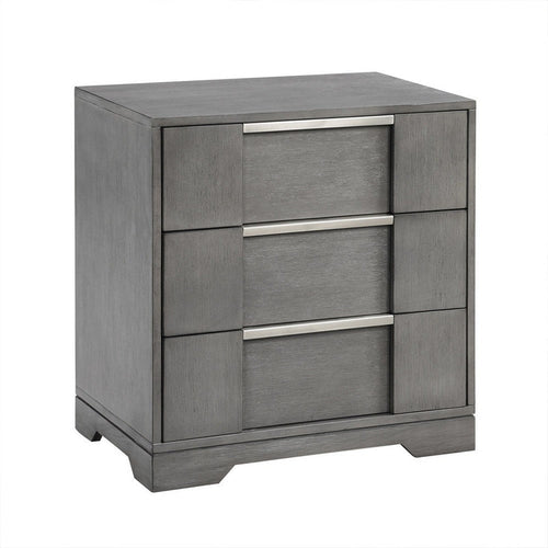Levice Nightstand w 3 Drawers | Dovetail Built Gray Solid Wood