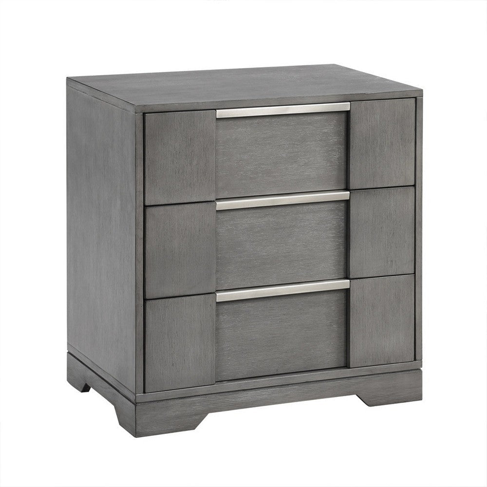 Levice Nightstand w 3 Drawers | Dovetail Built Gray Solid Wood