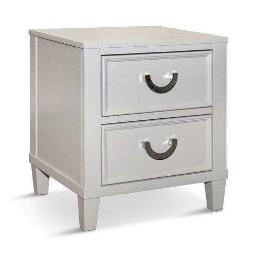 Roly Nightstand w 2 Drawers | Molded Details | Light Gray Solid Wood