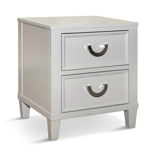 Roly Nightstand w 2 Drawers | Molded Details | Light Gray Solid Wood