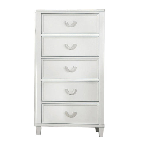 Kiki Tall Dresser Chest w 5 Drawers | Bracket Feet | White Solid Wood