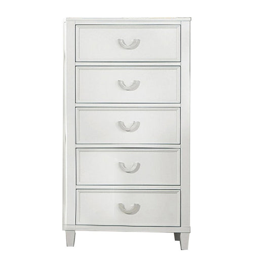 Kiki Tall Dresser Chest w 5 Drawers | Bracket Feet | White Solid Wood