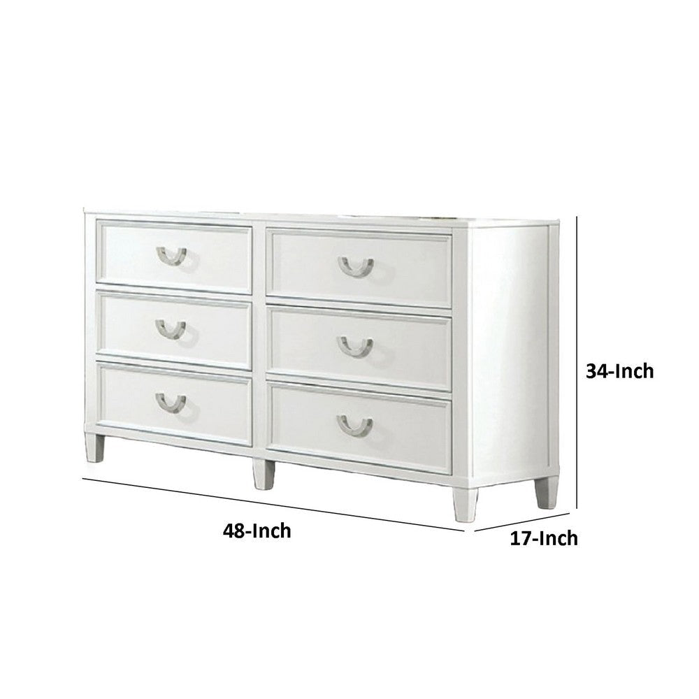 Kiki Wide Dresser w 6 Drawers | Bracket Feet | White Solid Wood BM339447