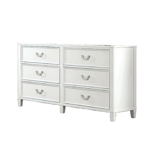 Kiki Wide Dresser w 6 Drawers | Bracket Feet | White Solid Wood
