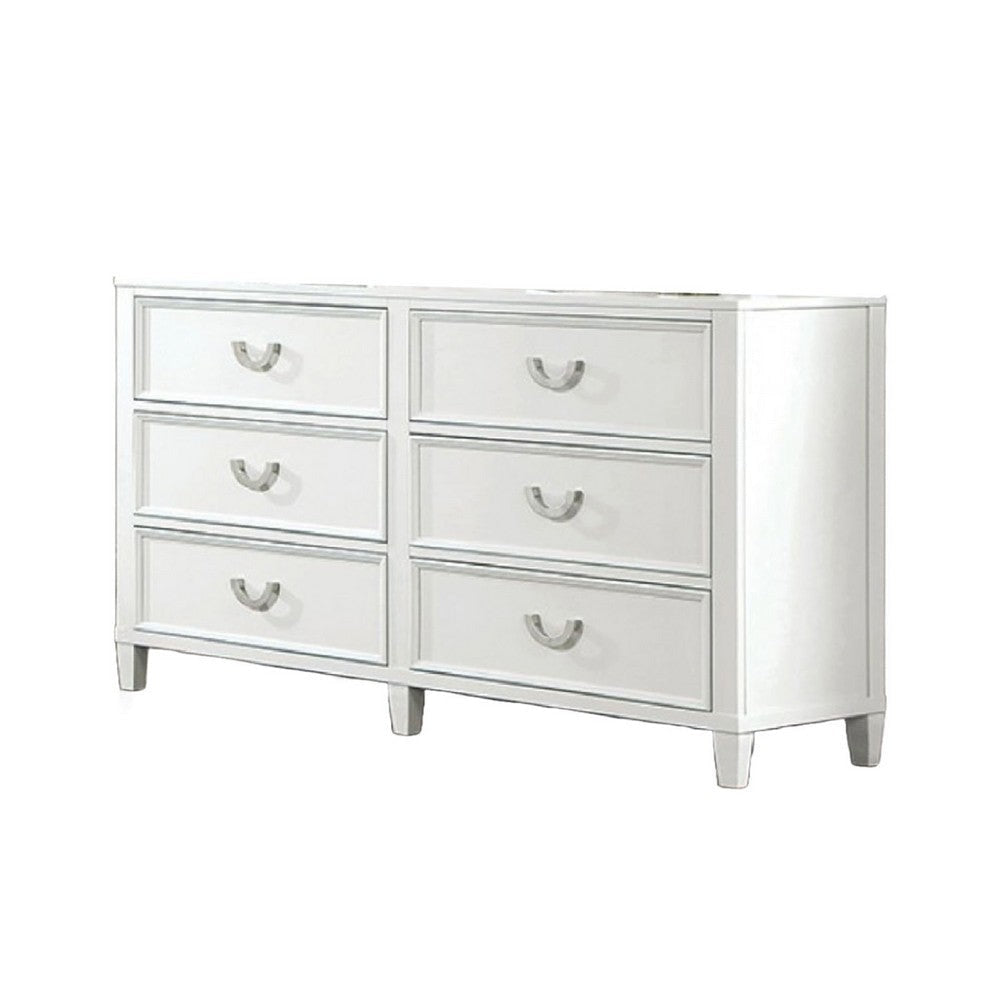 Kiki Wide Dresser w 6 Drawers | Bracket Feet | White Solid Wood