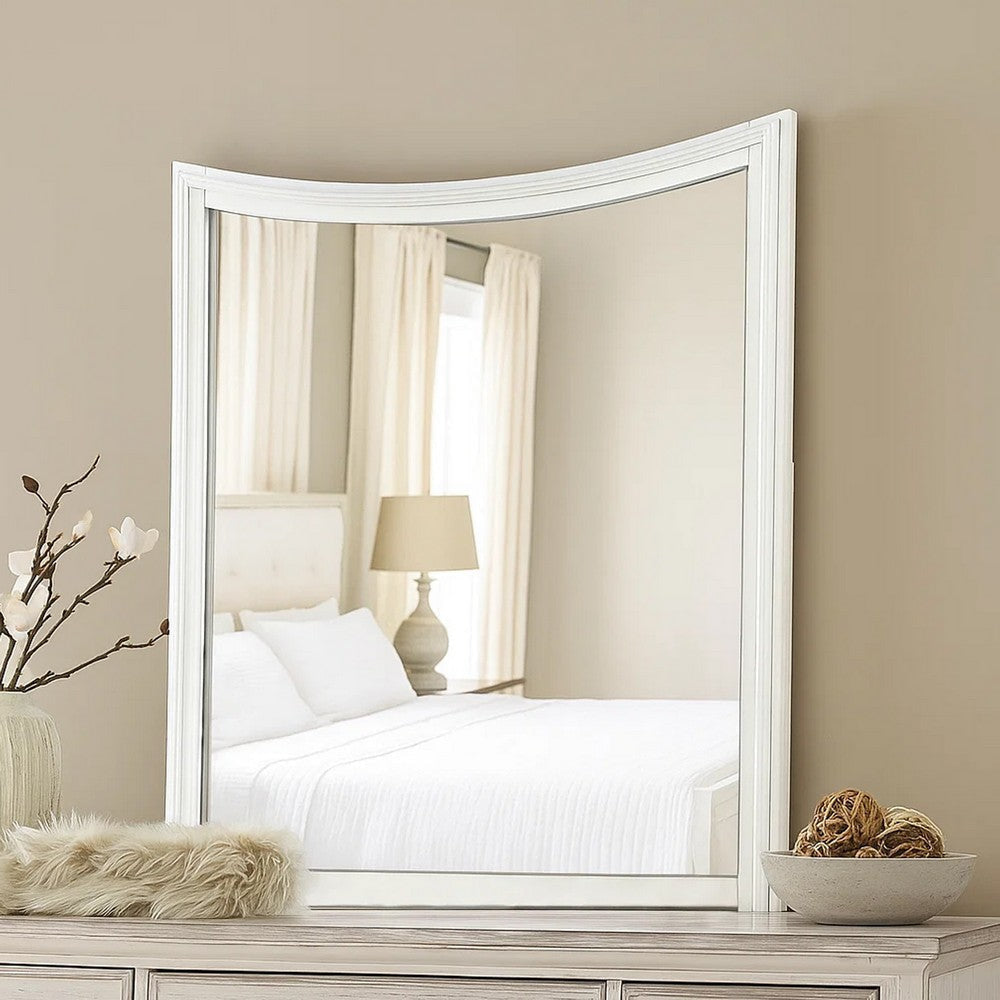 Kiki Dresser Mirror | Curved Crown Molded Details | White Solid Wood BM339448