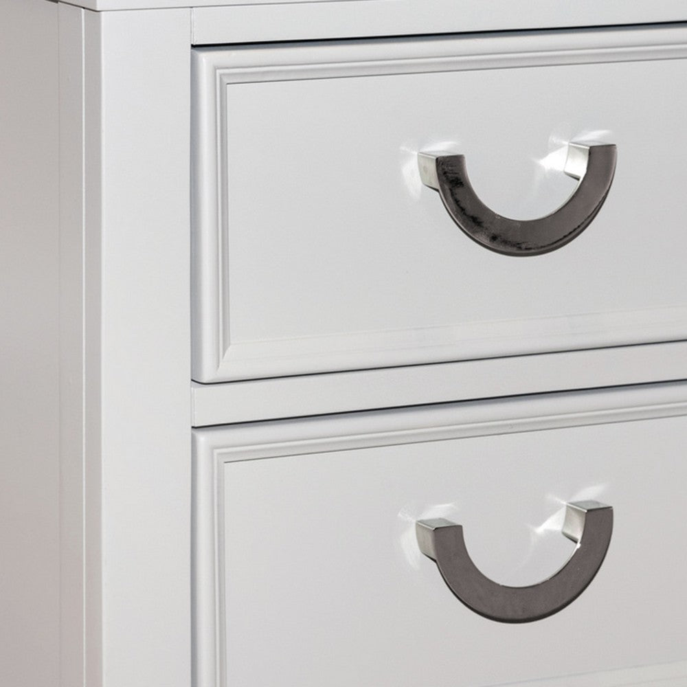 Kiki Nightstand w 2 Drawers | Chrome Metal | White Wood BM339449