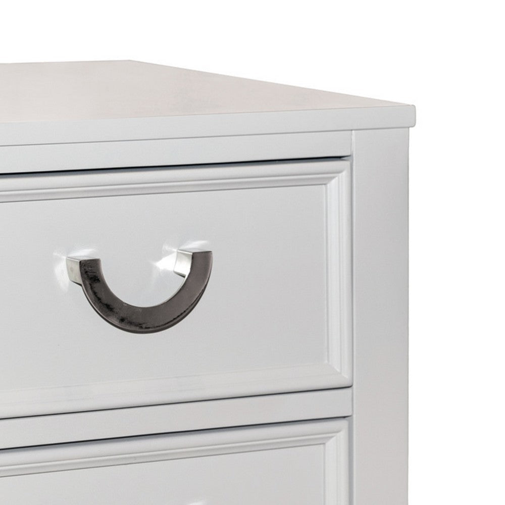 Kiki Nightstand w 2 Drawers | Chrome Metal | White Wood BM339449