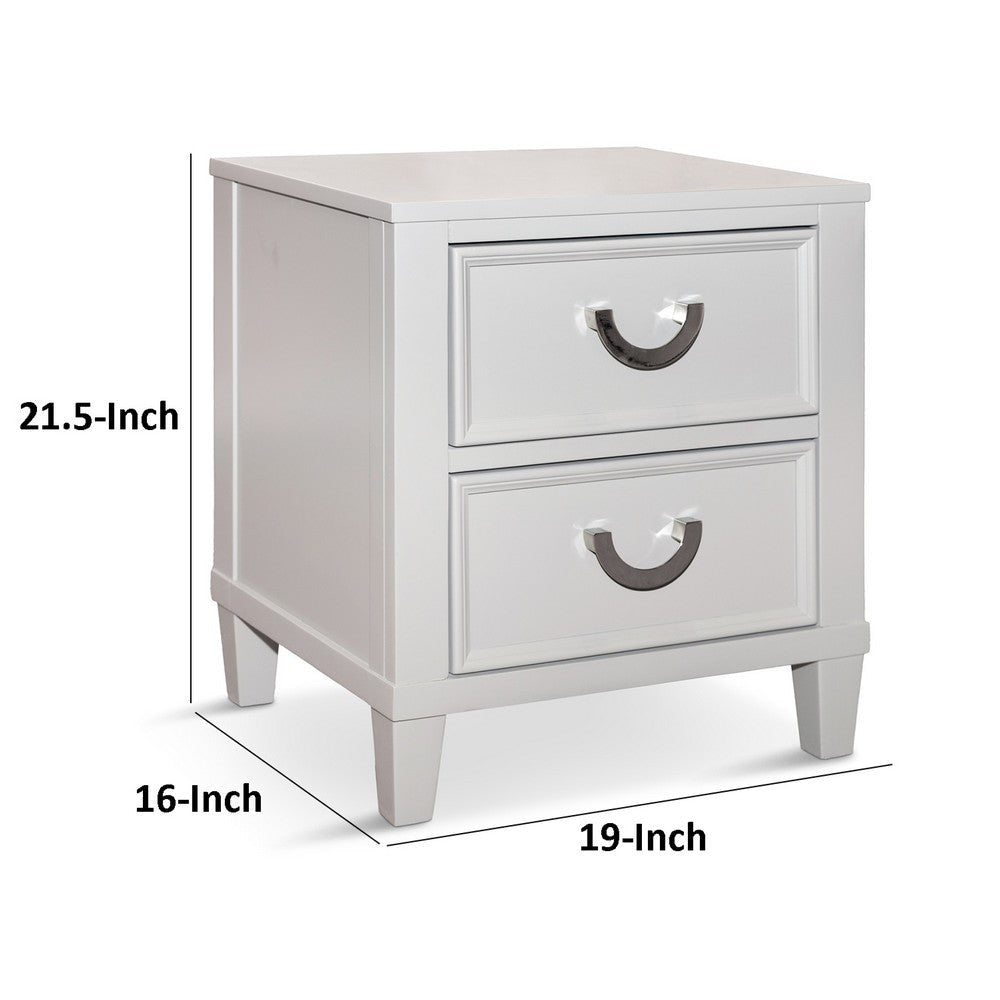 Kiki Nightstand w 2 Drawers | Chrome Metal | White Wood BM339449