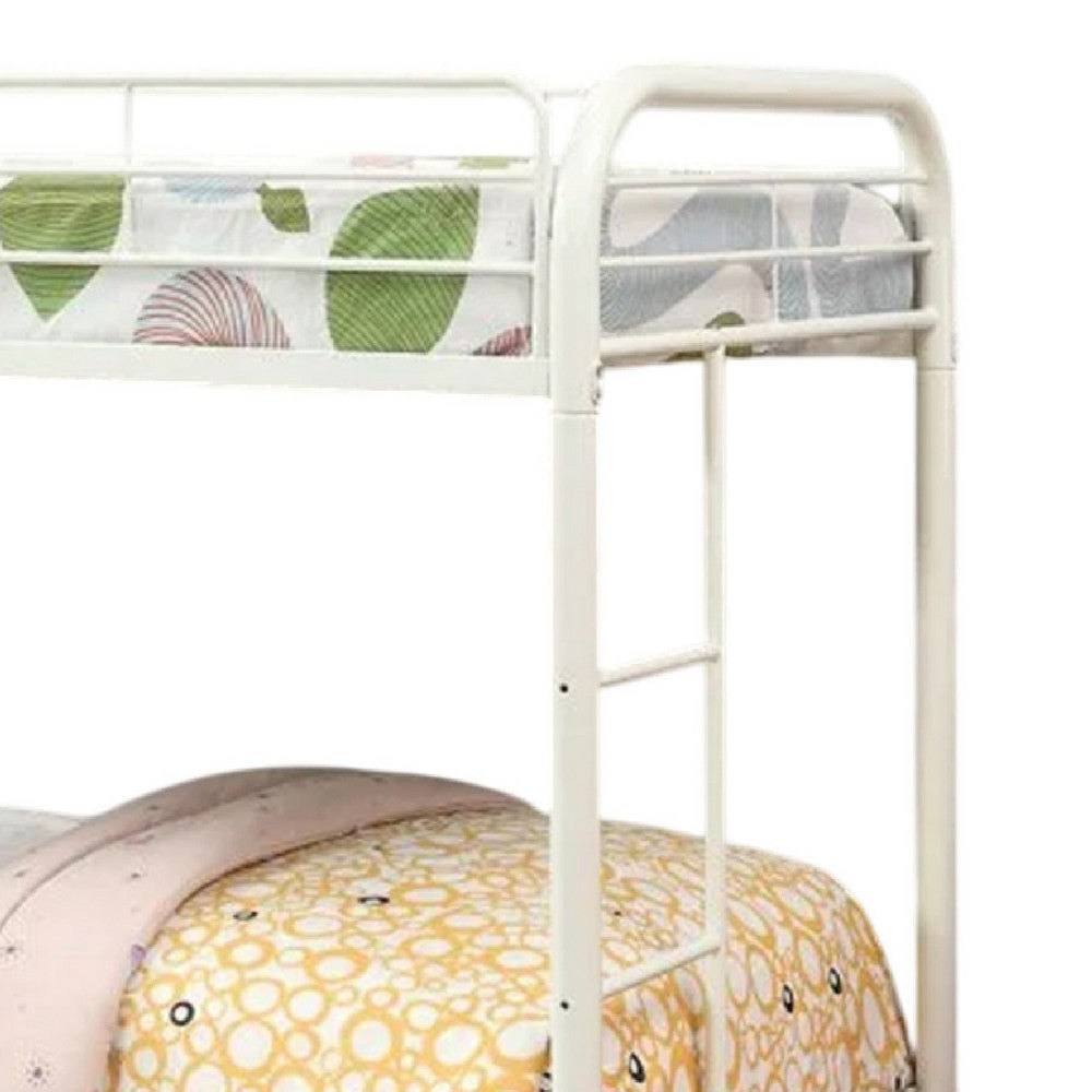 Raina Twin over Twin Bunk Bed | Built In Side Ladder | White Metal BM339450