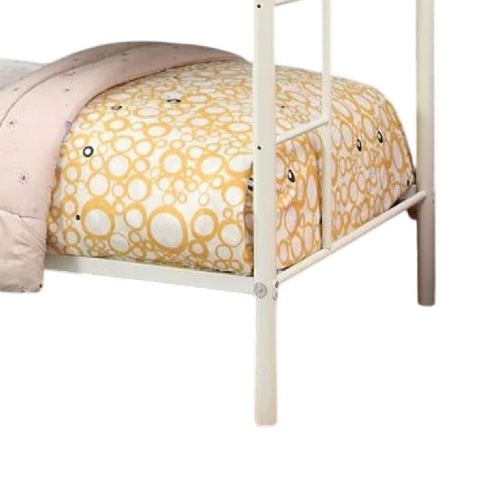 Raina Twin over Twin Bunk Bed | Built In Side Ladder | White Metal BM339450