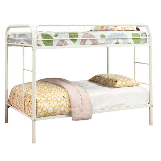 Raina Twin over Twin Bunk Bed | Built In Side Ladder | White Metal