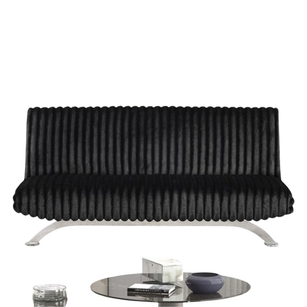 Villy Futon Sofa Bed | Chrome Metal Legs | Black Channel Tufted Fabric
